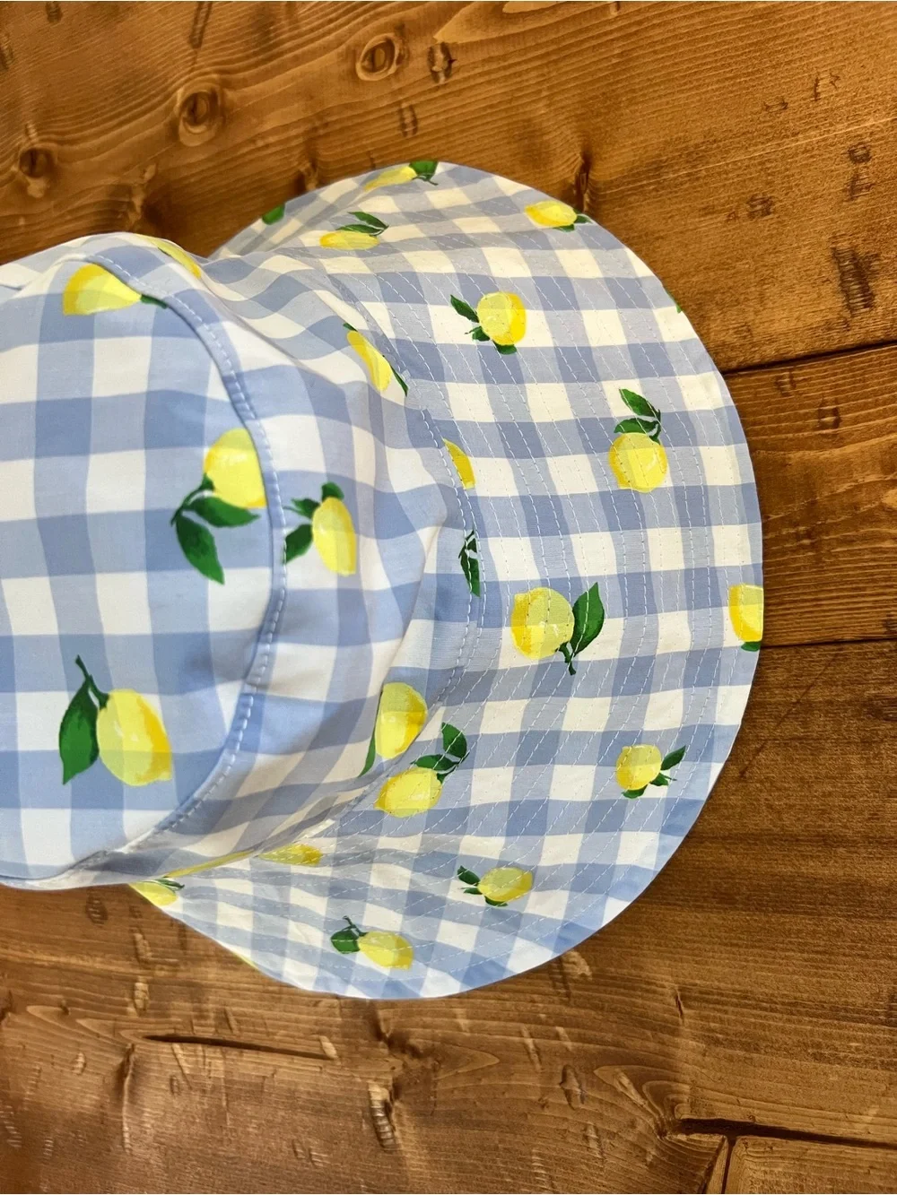 Janie and Jack Sun Hat Child Size 6/8 Blue Gingham Lemon 100% Cotton